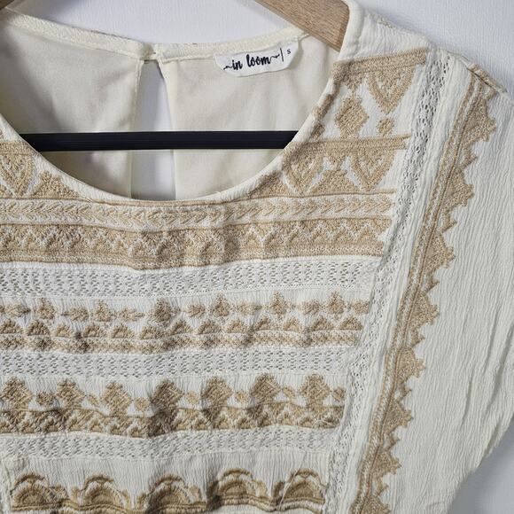 In Loom Tops - IN LOOM White Babydoll Embroidered Gauze Peasant Prairie Blouse Top Sz S